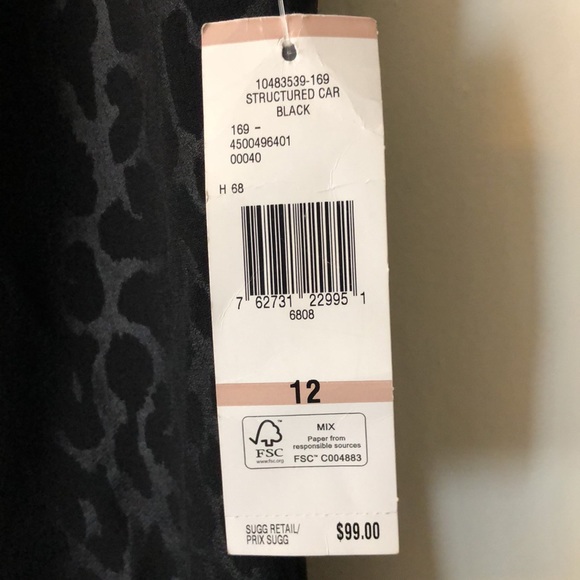 Evan-Picone Black Leopard Sheath Dress Structured Lined Buckle Detail LBD 12 NEW - Picture 6 of 14